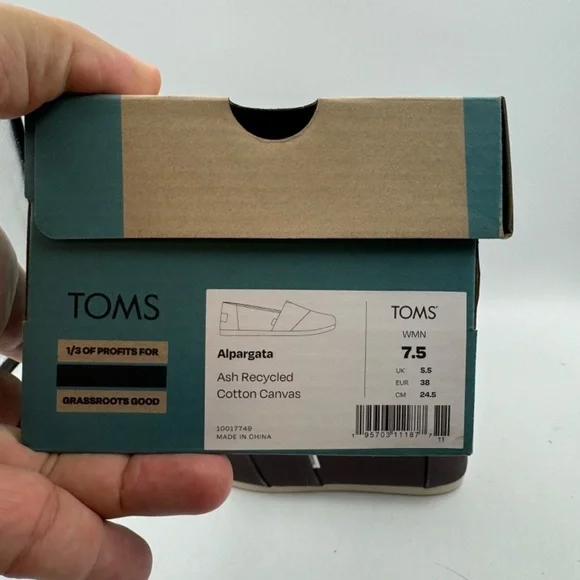NEW TOMS Alpargata US Size Women's 7.5 Ash Recycled Cotton Canvas - Picture 2 of 8